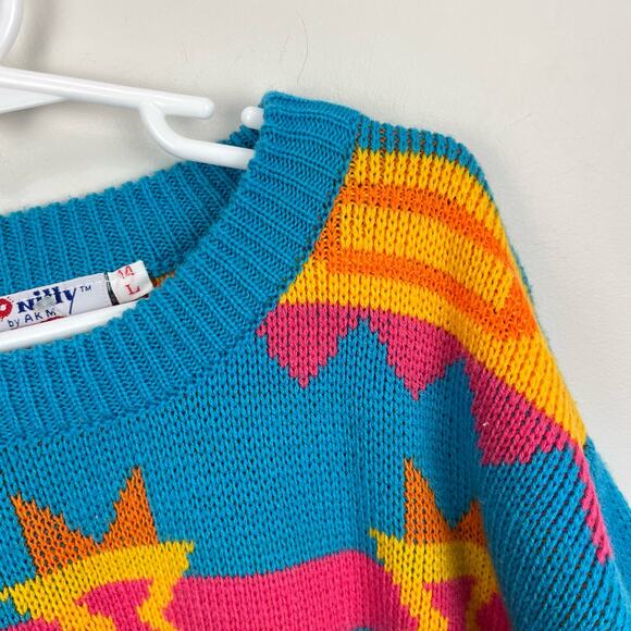 Go Nilly by AKM Blue Patterned Sweater Large 14 - Picture 2 of 9